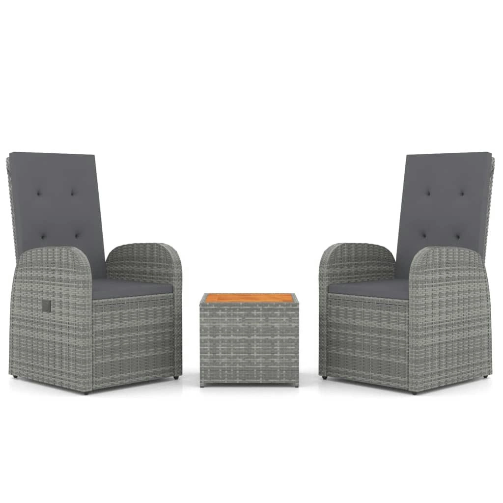 3 Piece Garden Lounge Set Grey Poly Rattan&Solid Wood Acacia 3157655