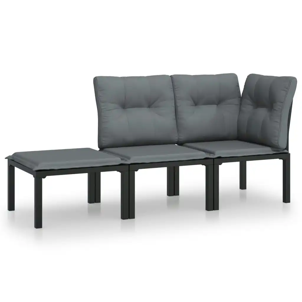 3 Piece Garden Lounge Set Black and Grey Poly Rattan 3187740