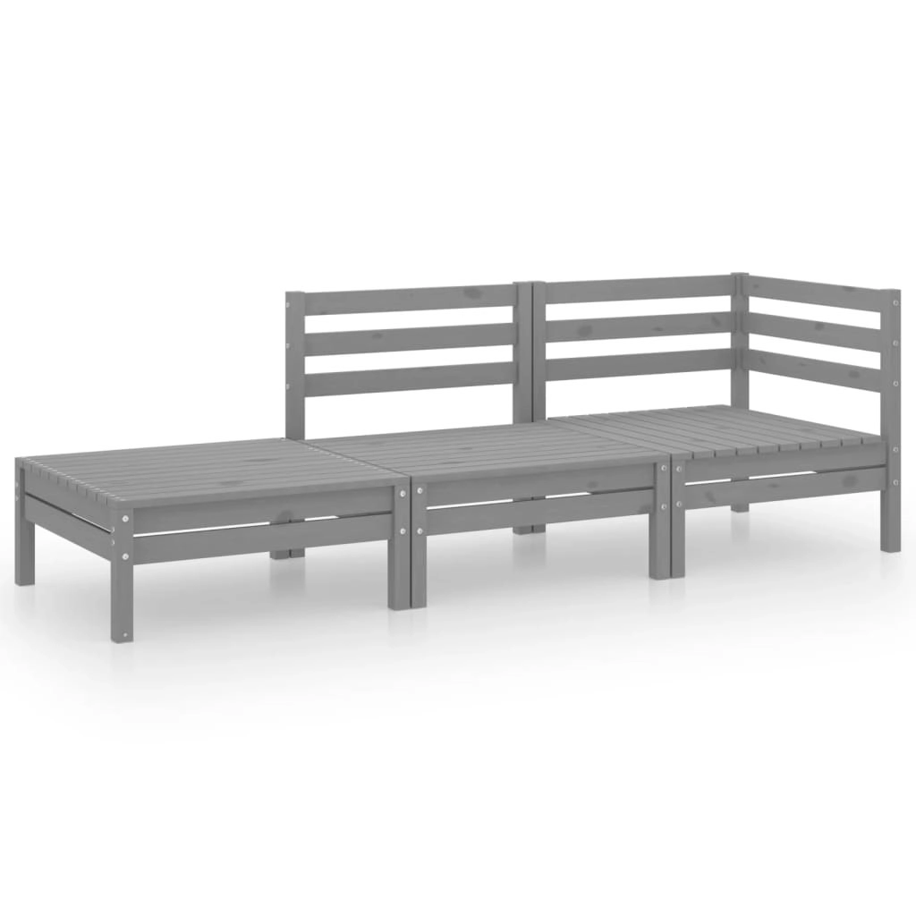 3 Piece Garden Lounge Set Grey Solid Wood Pine 3082614