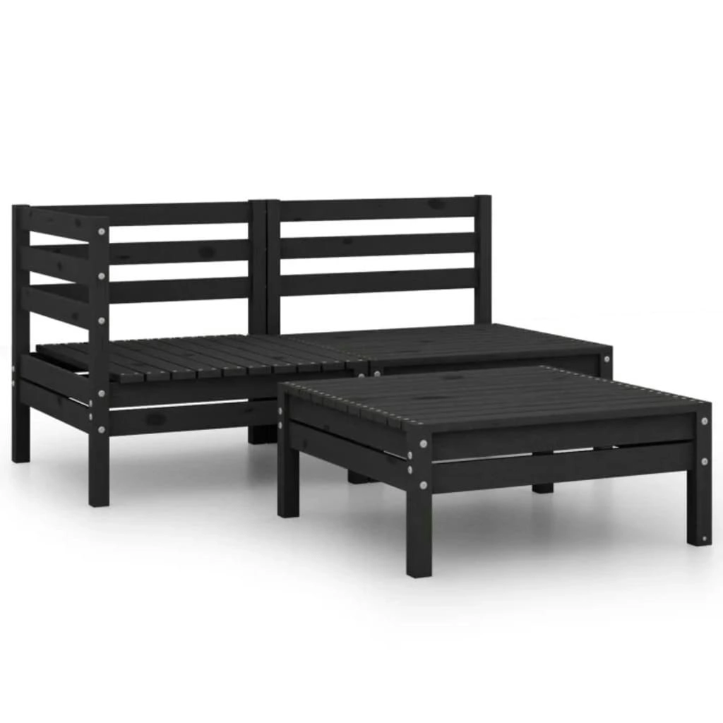 3 Piece Garden Lounge Set Solid Pinewood Black 806601