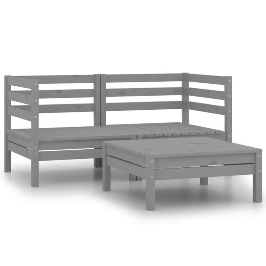 3 Piece Garden Lounge Set Solid Pinewood Grey 806604