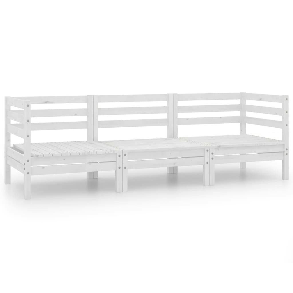 3 Piece Garden Lounge Set White Solid Wood Pine 3082463