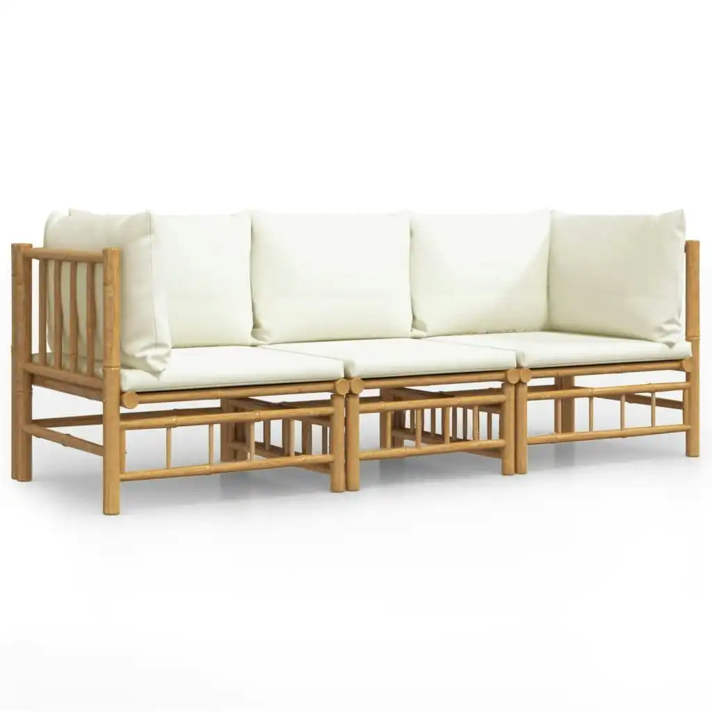 3 Piece Garden Lounge Set with Cream White Cushions  Bamboo 3155183