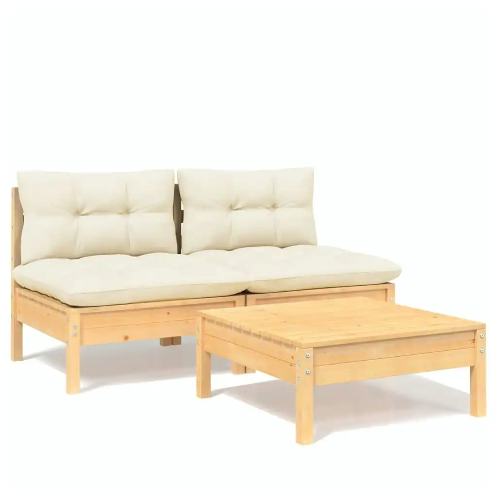 3 Piece Garden Lounge Set with Cream Cushions Pinewood 3095998