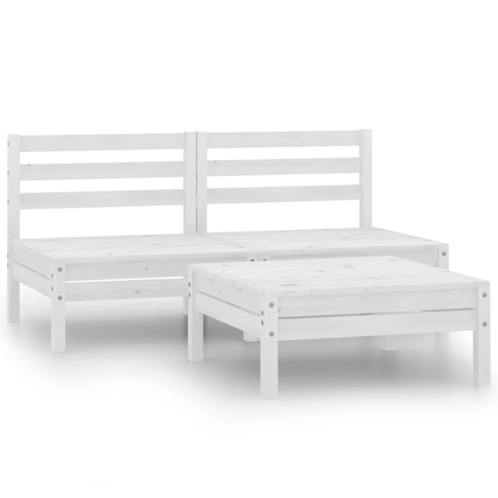 3 Piece Garden Lounge Set White Solid Wood Pine 3082378