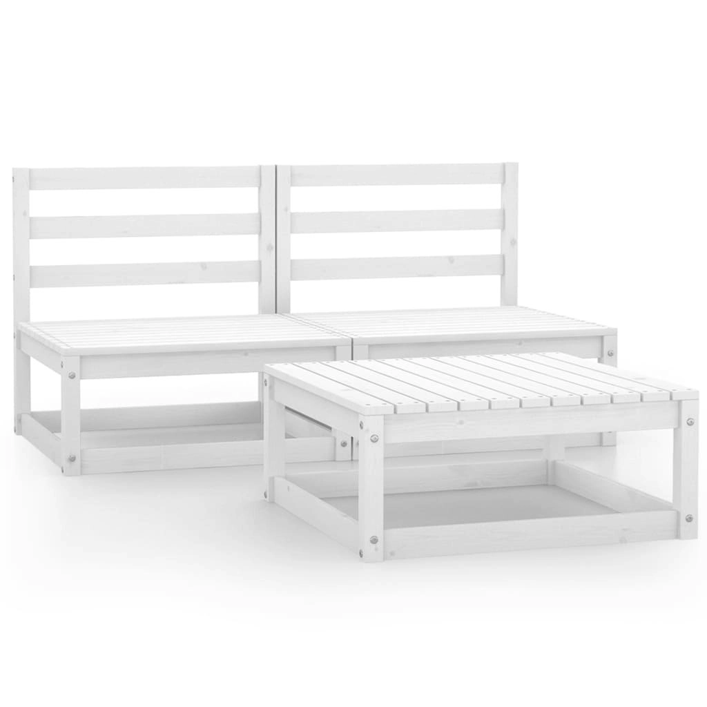 3 Piece Garden Lounge Set White Solid Wood Pine 3075235