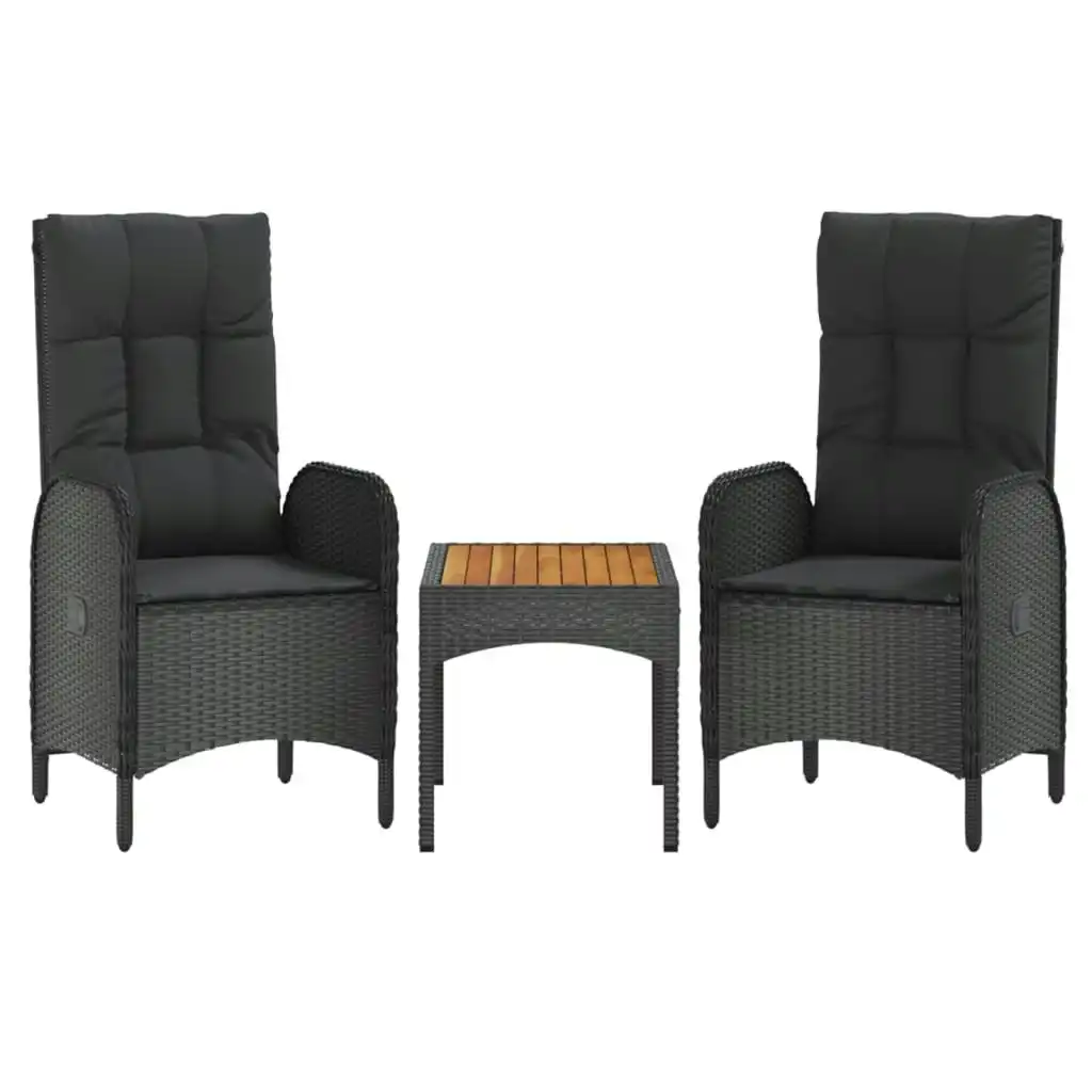 3 Piece Garden Lounge Set with Cushions Black Poly Rattan 319908