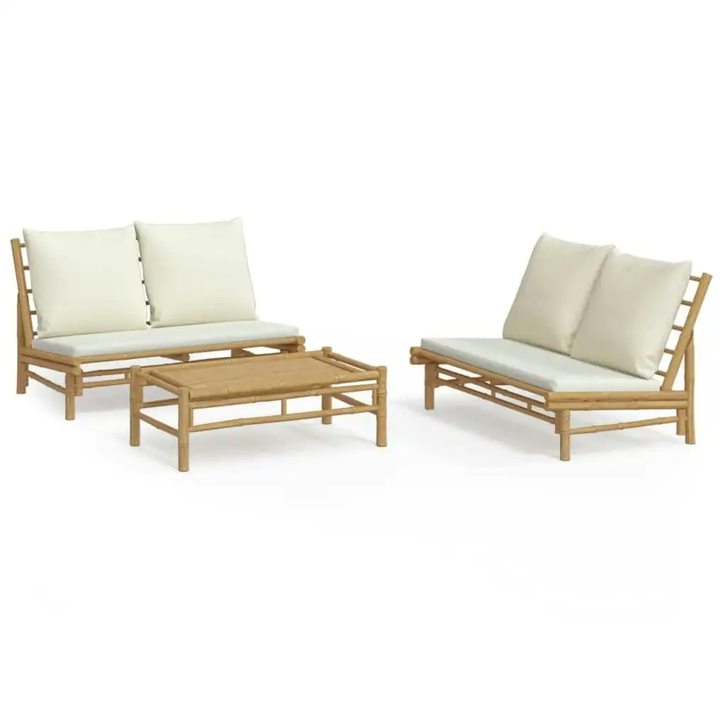 3 Piece Garden Lounge Set with Cream White Cushions Bamboo 3156483