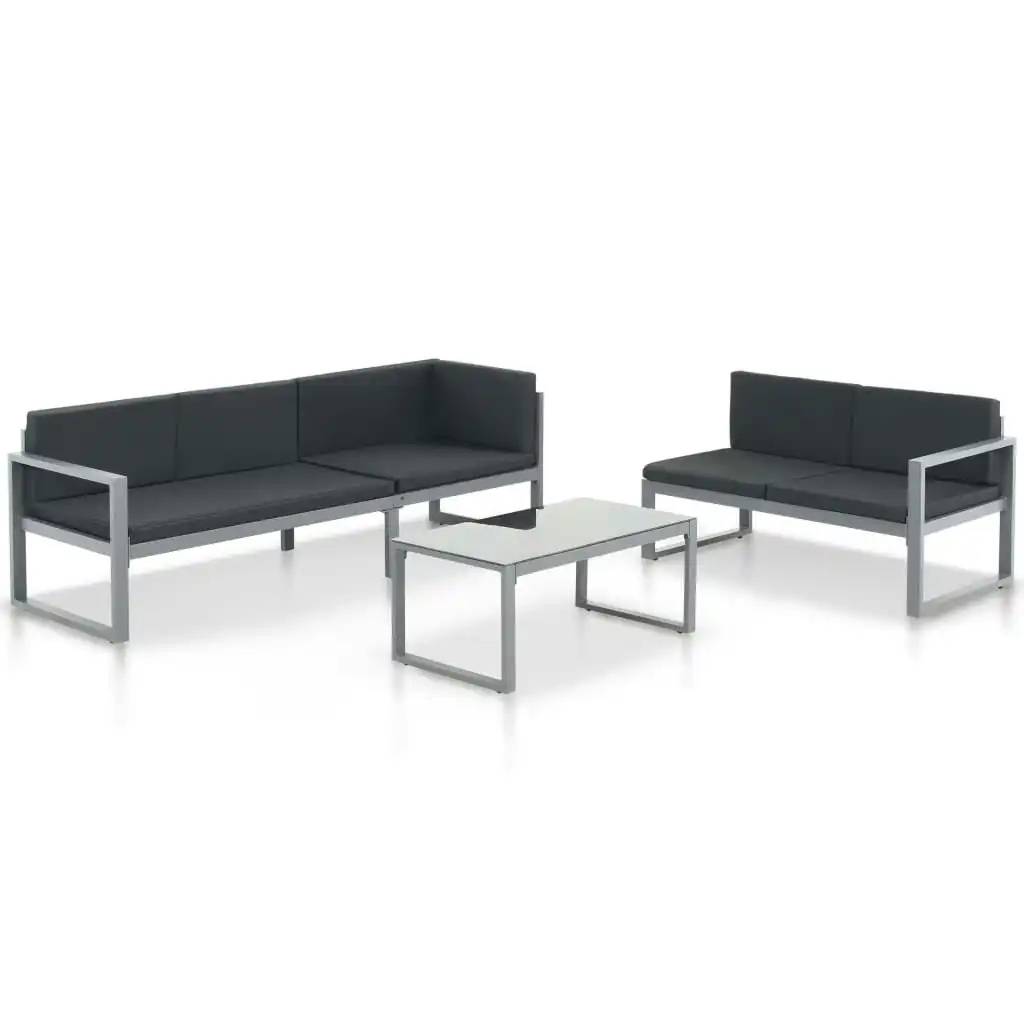 3 Piece Garden Lounge Set with Cushions Aluminium Black 44448