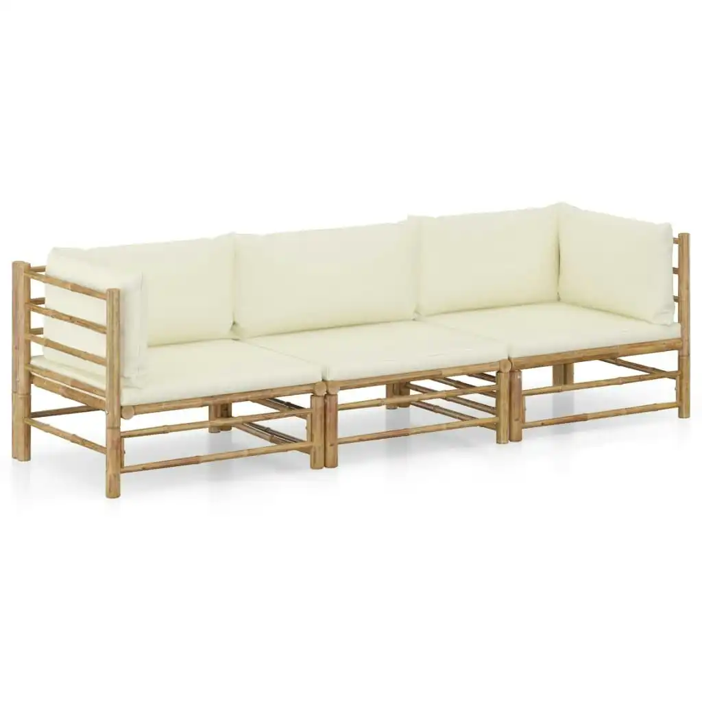 3 Piece Garden Lounge Set with Cream White Cushions Bamboo 3058203