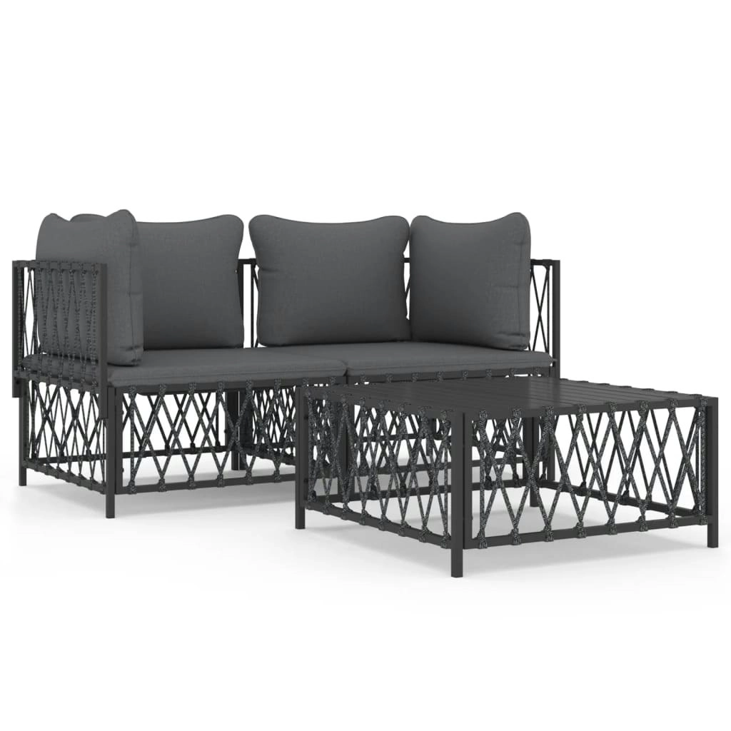 3 Piece Garden Lounge Set with Cushions Anthracite Steel 3186815