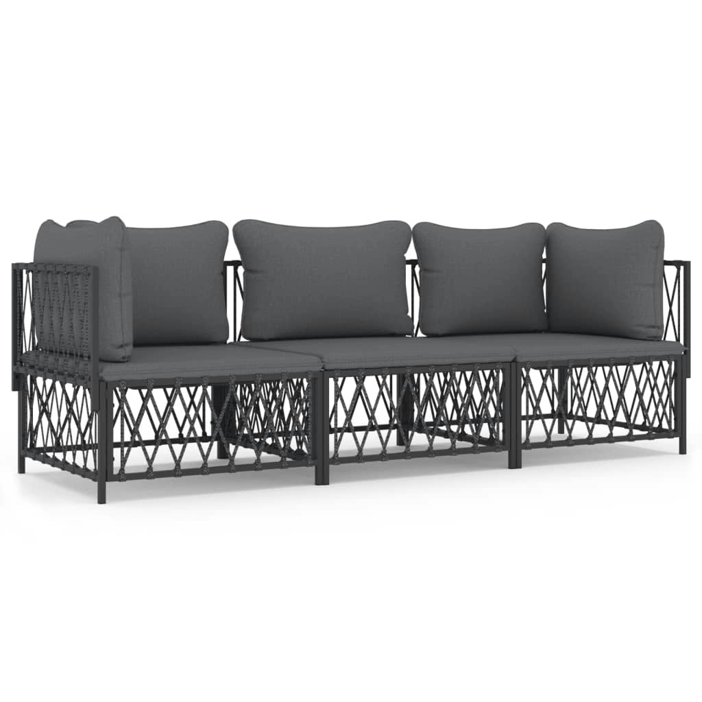 3 Piece Garden Lounge Set with Cushions Anthracite Steel 3186817