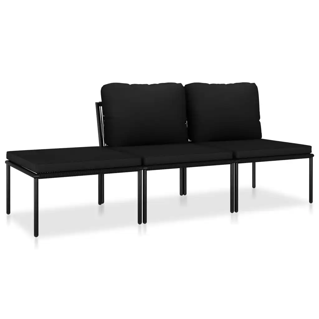 3 Piece Garden Lounge Set with Cushions Black PVC 48593