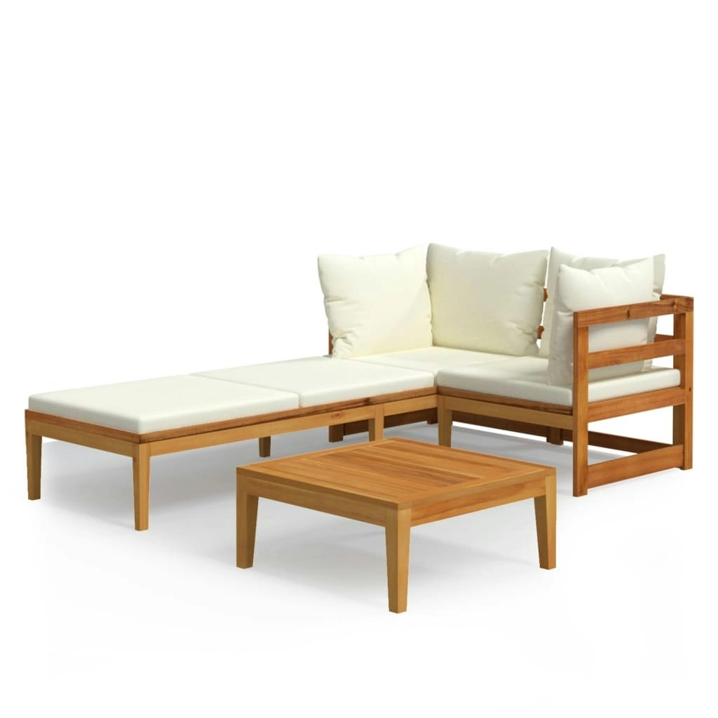 3 Piece Garden Lounge Set with Cream White Cushions Acacia Wood 3087278