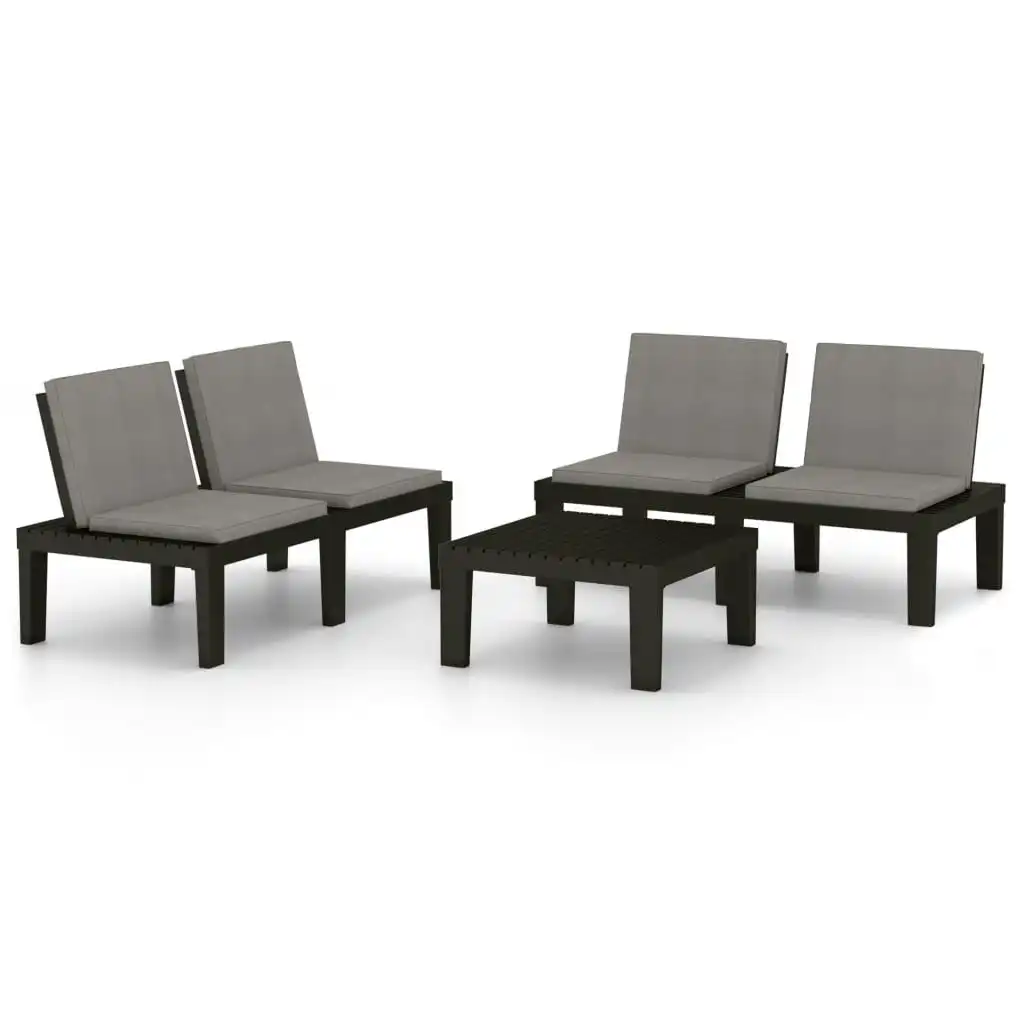 3 Piece Garden Lounge Set with Cushions Plastic Grey 3059828