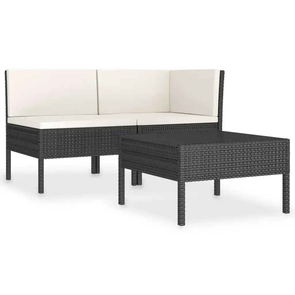 3 Piece Garden Lounge Set with Cushions Poly Rattan Black 310186