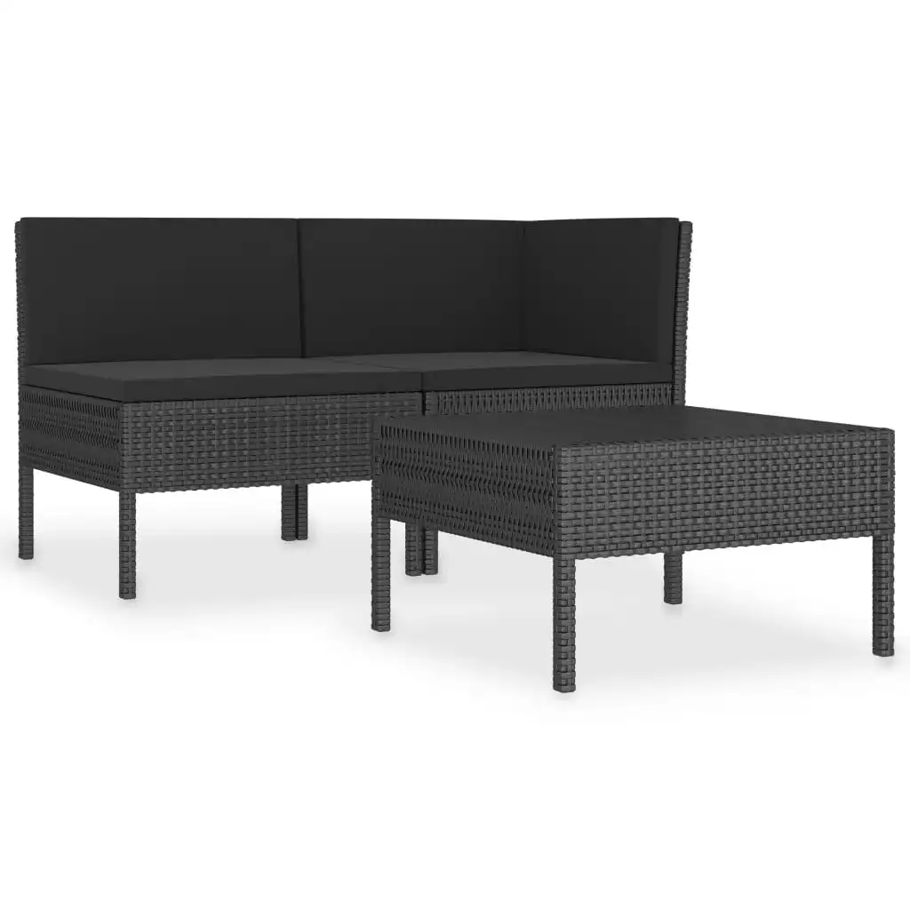 3 Piece Garden Lounge Set with Cushions Poly Rattan Black 310187