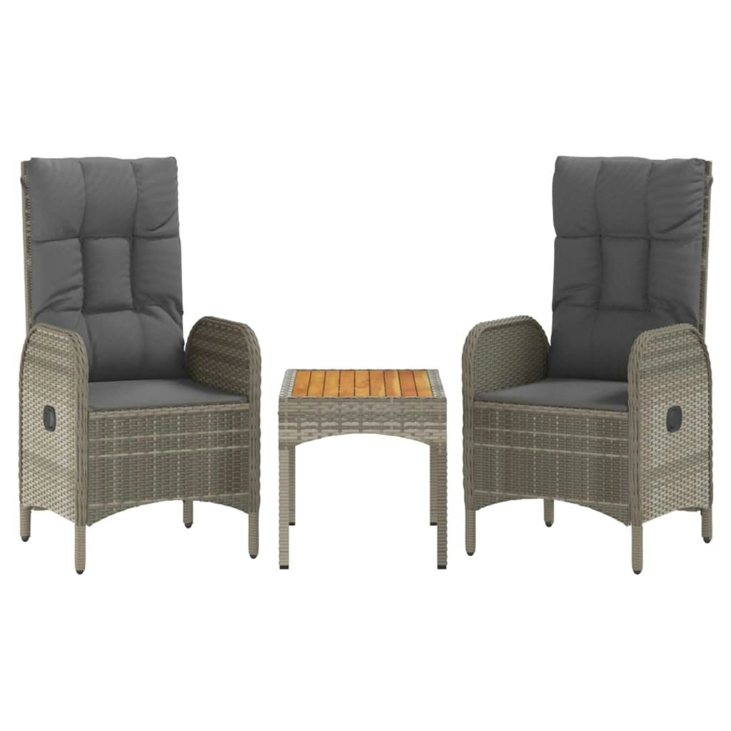 3 Piece Garden Lounge Set with Cushions Grey Poly Rattan 319907