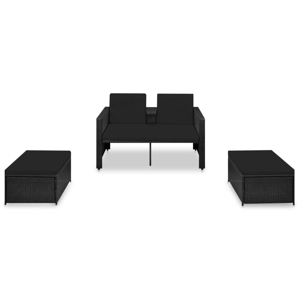 3 Piece Garden Lounge Set with Cushions Poly Rattan Black 313129