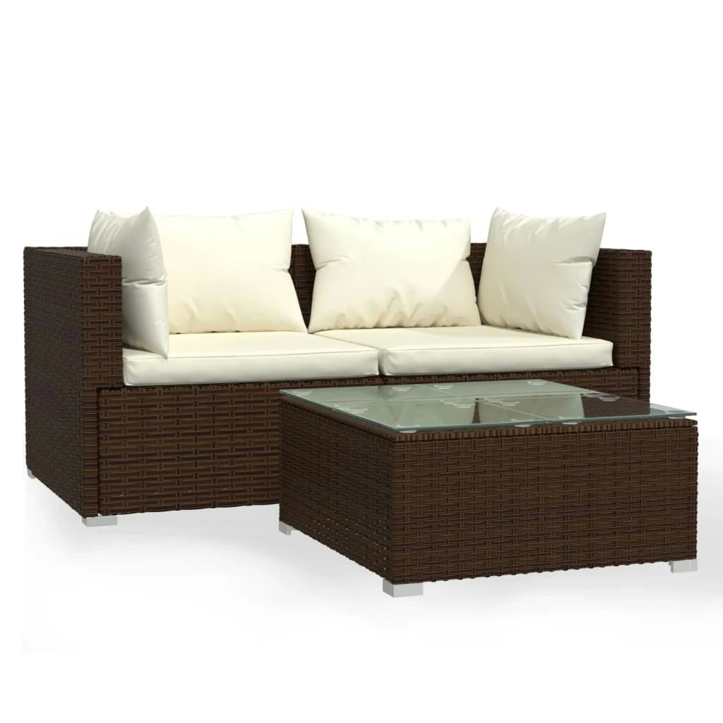 3 Piece Garden Lounge Set with Cushions Brown Poly Rattan 317499