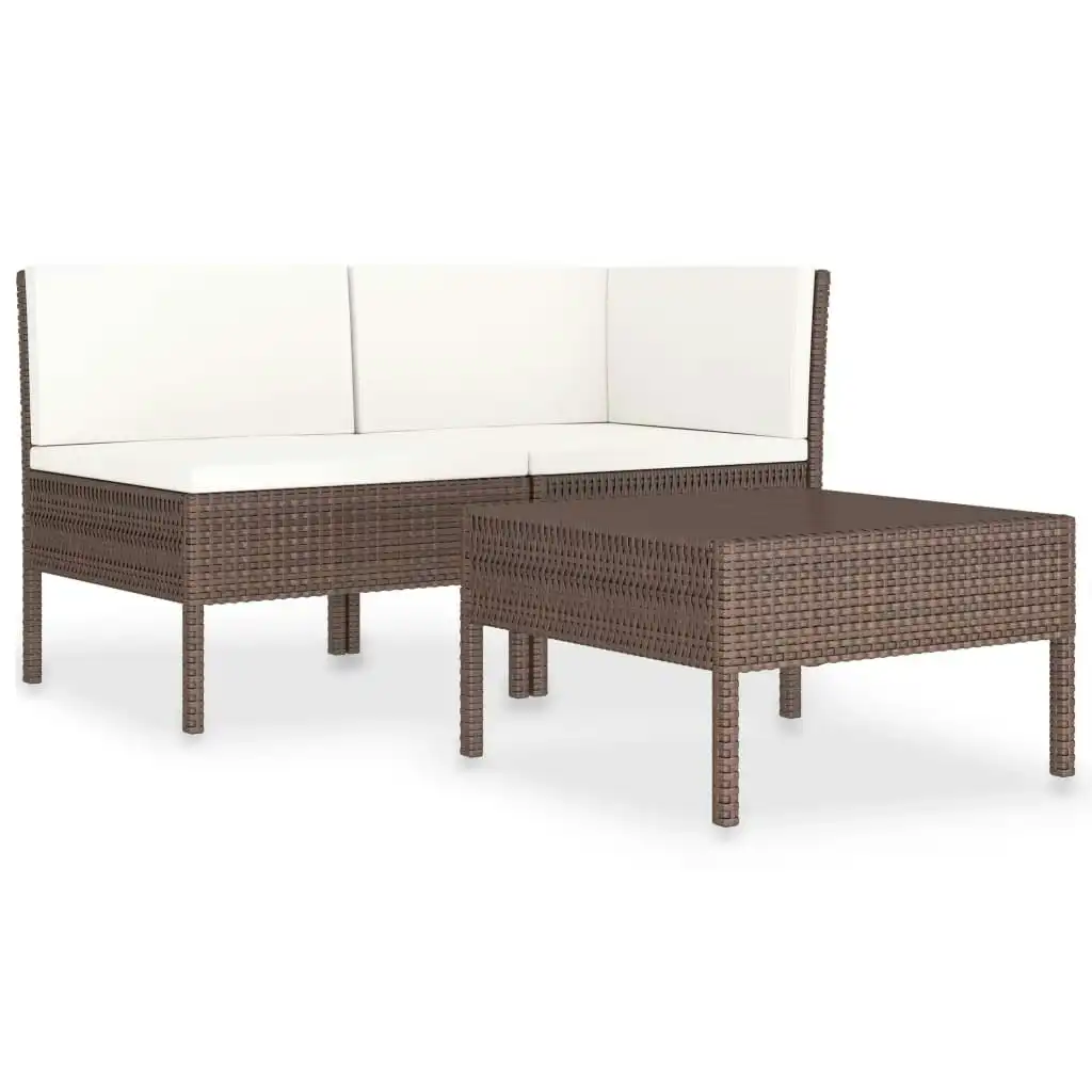 3 Piece Garden Lounge Set with Cushions Poly Rattan Brown 310185