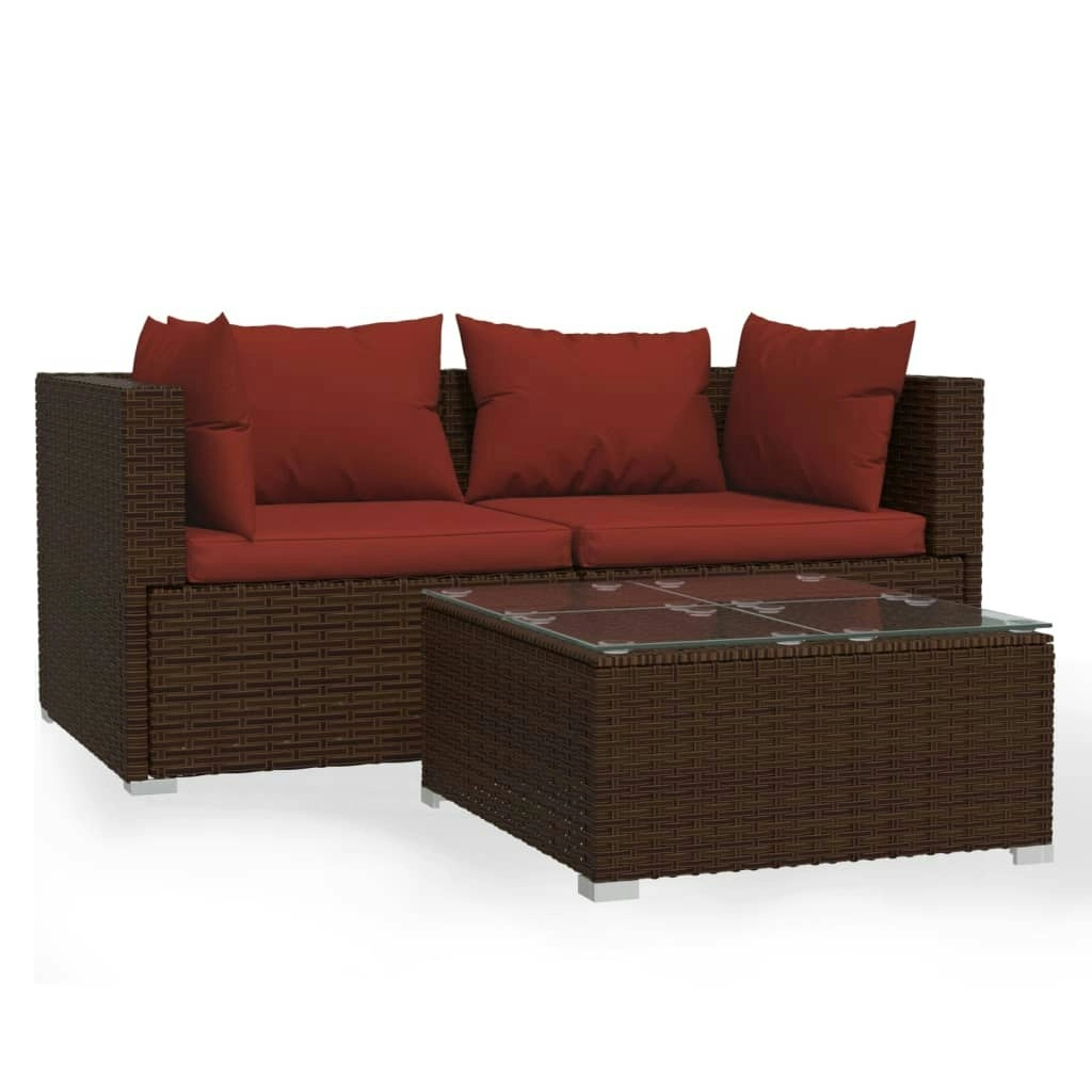 3 Piece Garden Lounge Set with Cushions Brown Poly Rattan 317543