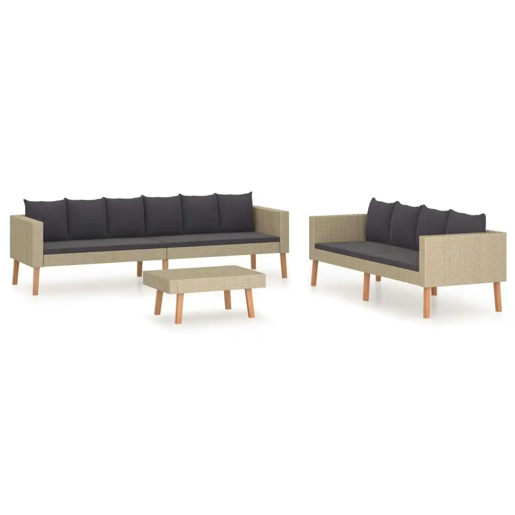 3 Piece Garden Lounge Set with Cushions Poly Rattan Beige 3059331