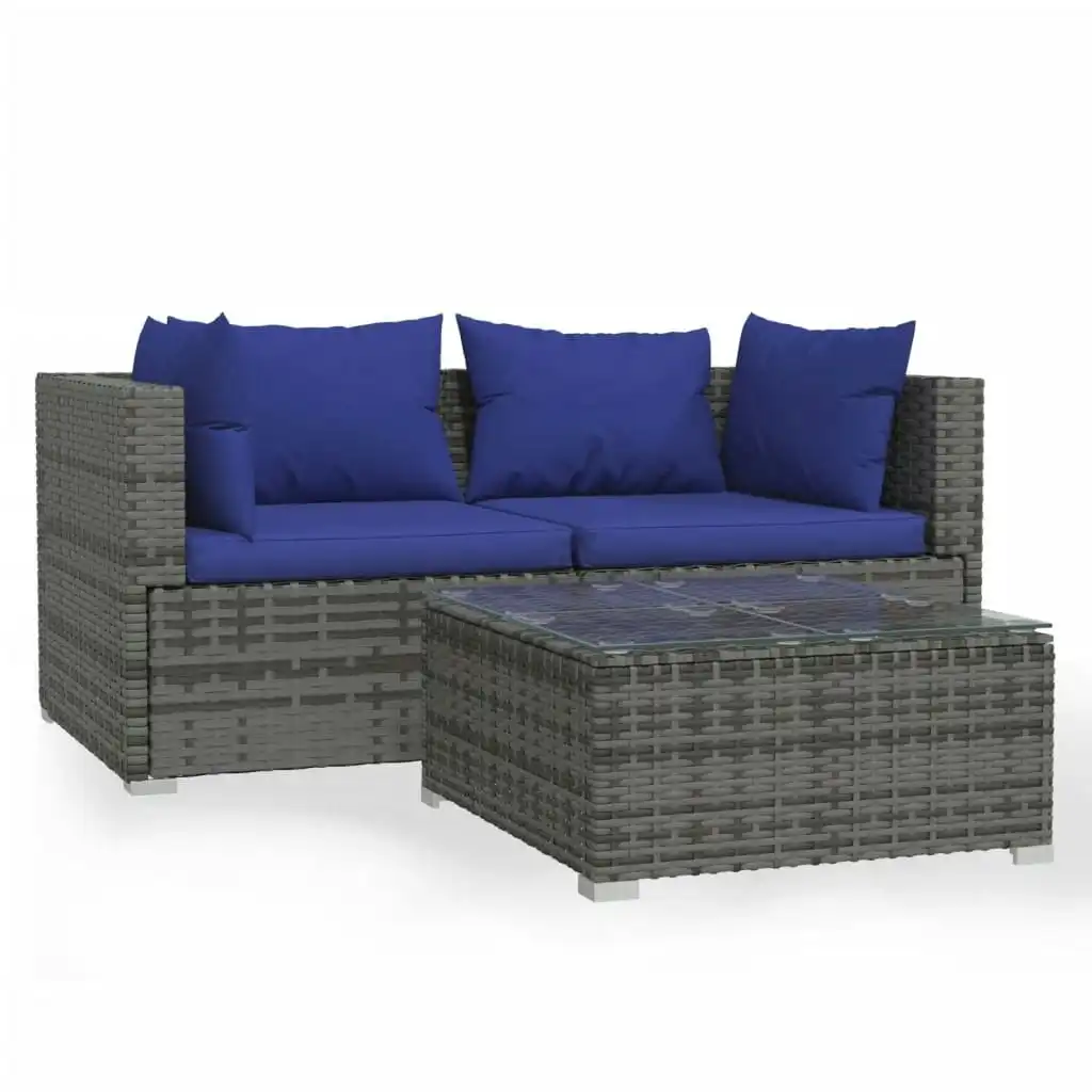 3 Piece Garden Lounge Set with Cushions Grey Poly Rattan 317565