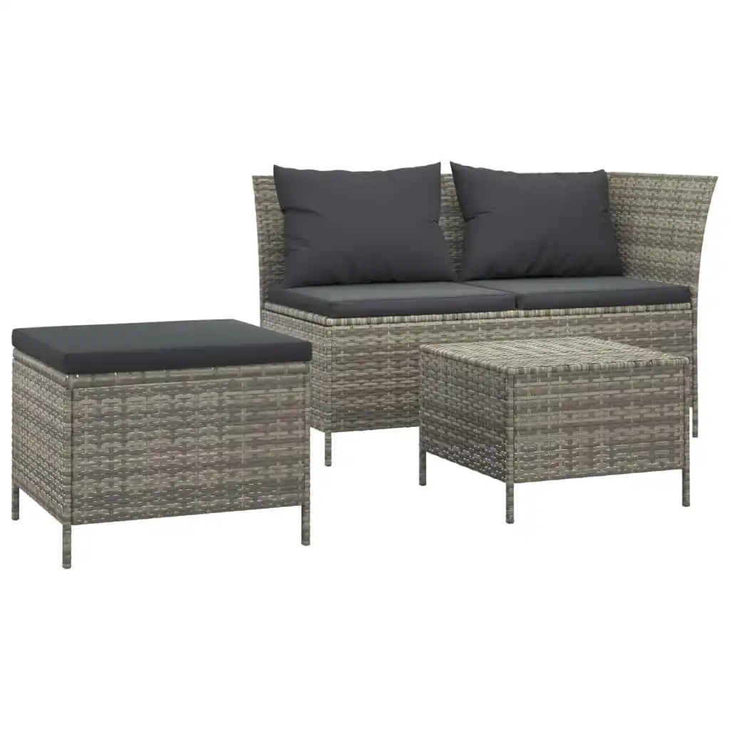 3 Piece Garden Lounge Set with Cushions Grey Poly Rattan 319693