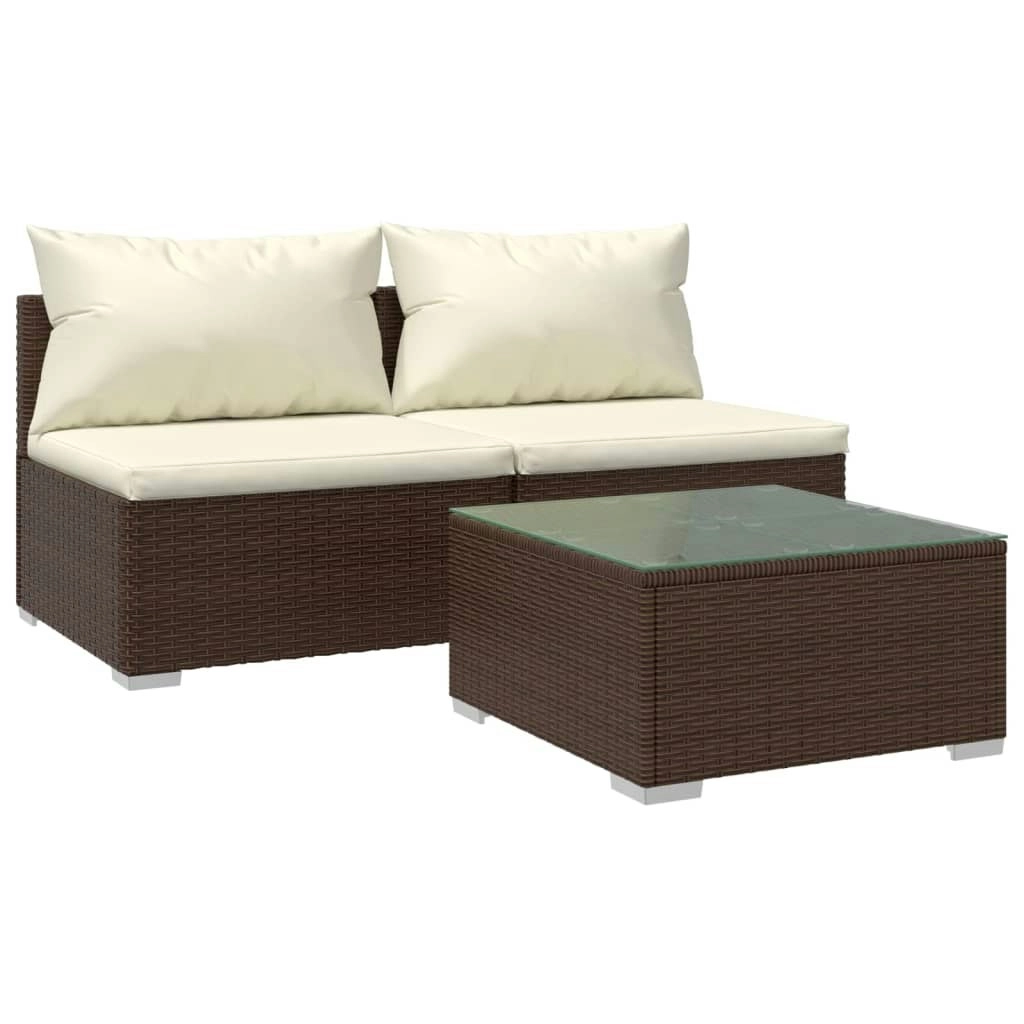 3 Piece Garden Lounge Set with Cushions Poly Rattan Brown 3101402