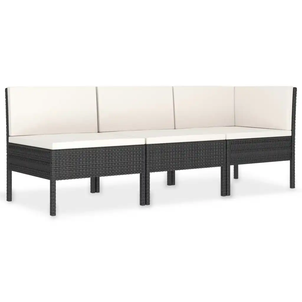 3 Piece Garden Lounge Set with Cushions Poly Rattan Black 310202