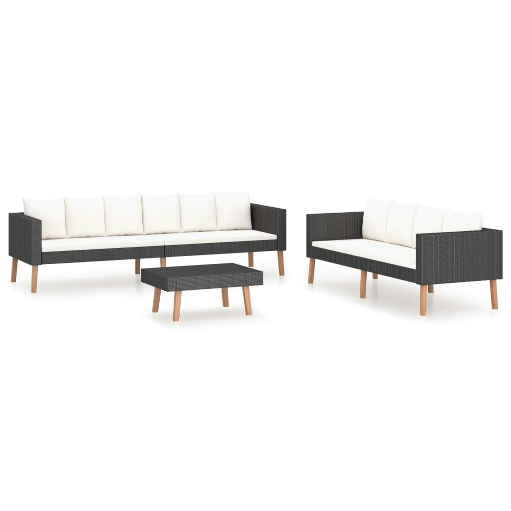 3 Piece Garden Lounge Set with Cushions Poly Rattan Black 3059337