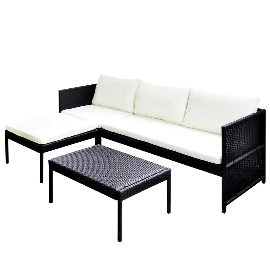 3 Piece Garden Lounge Set with Cushions Poly Rattan Black 41382