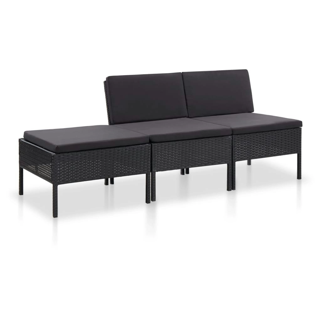 3 Piece Garden Lounge Set with Cushions Poly Rattan Black 48957