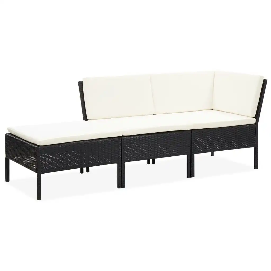 3 Piece Garden Lounge Set with Cushions Poly Rattan Black 48960