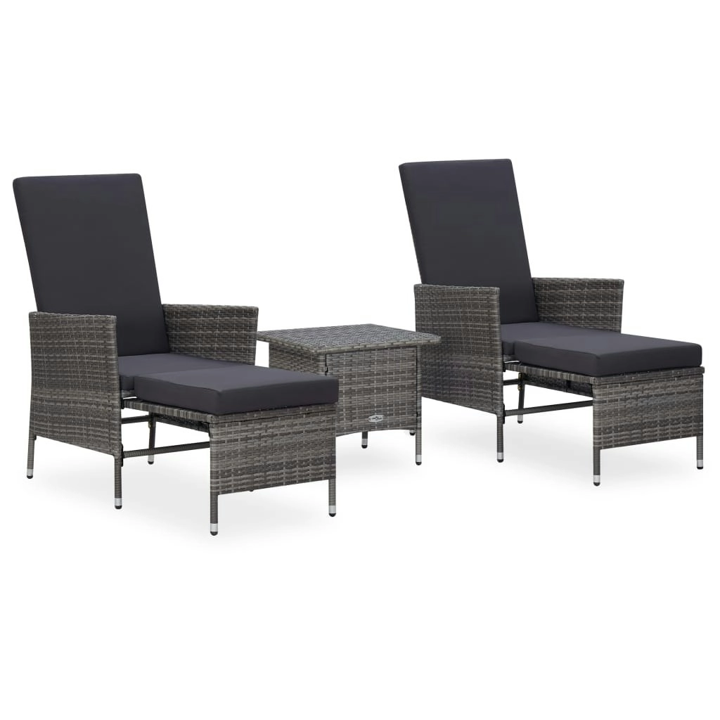 3 Piece Garden Lounge Set with Cushions Poly Rattan Grey 3059373