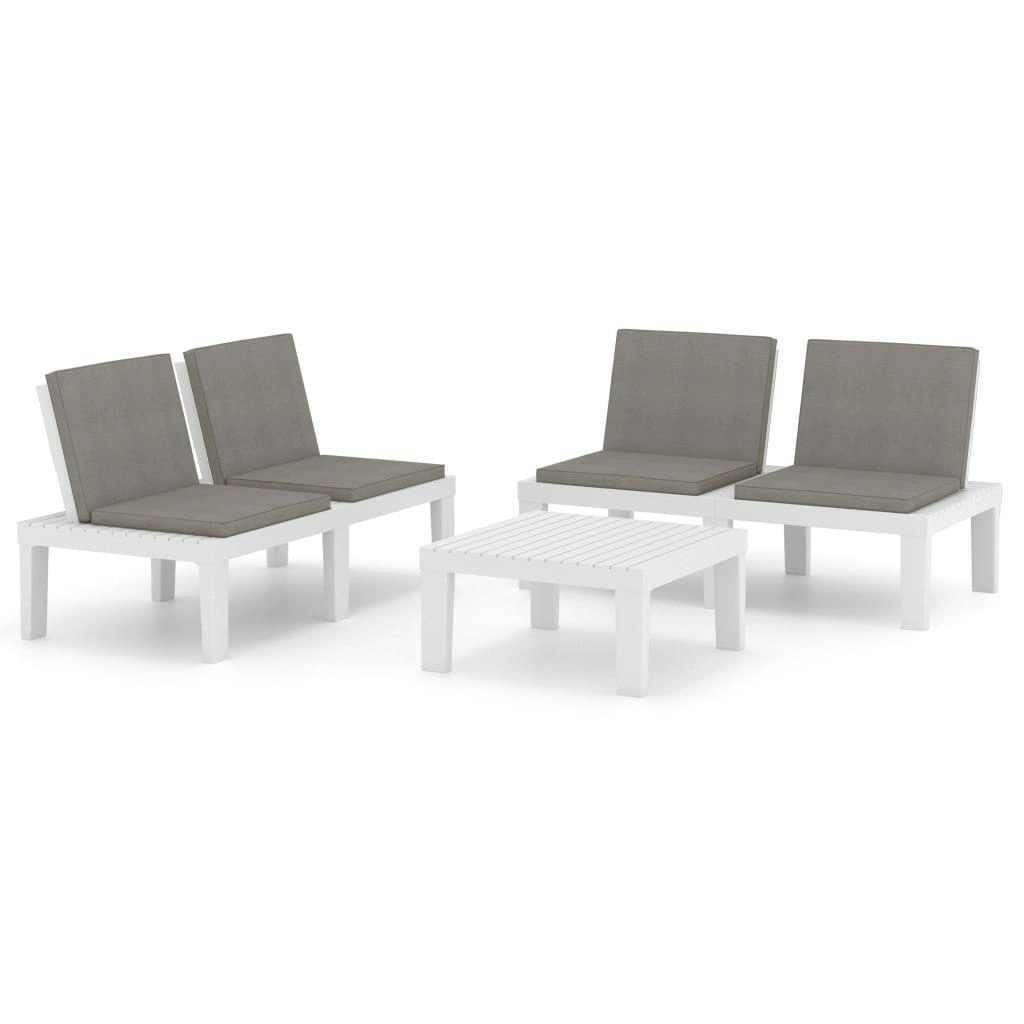 3 Piece Garden Lounge Set with Cushions Plastic White 3059827