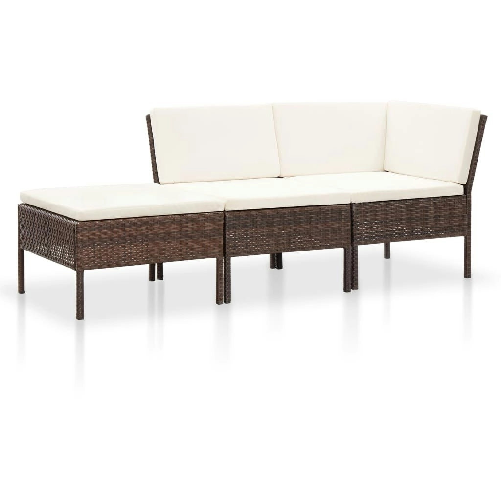 3 Piece Garden Lounge Set with Cushions Poly Rattan Brown 48959