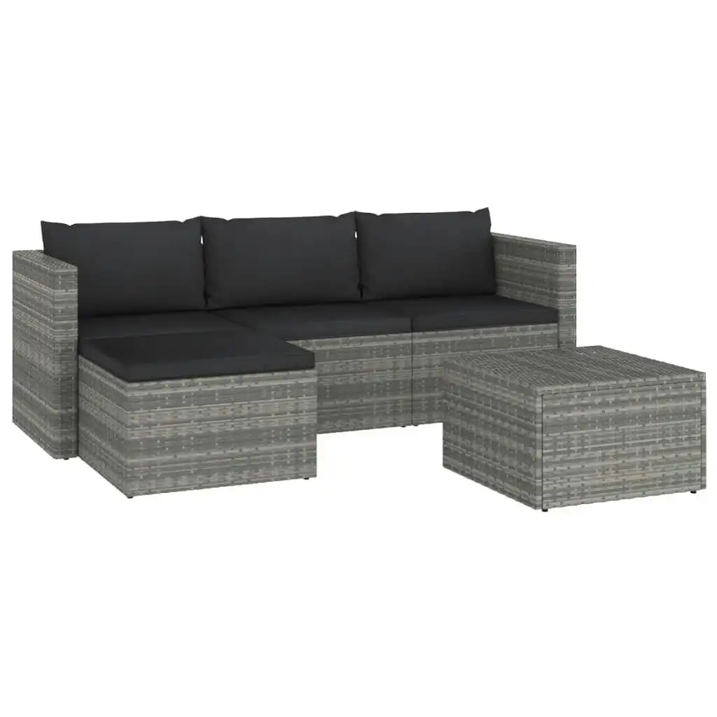 3 Piece Garden Lounge Set with Cushions Poly Rattan Grey 45800