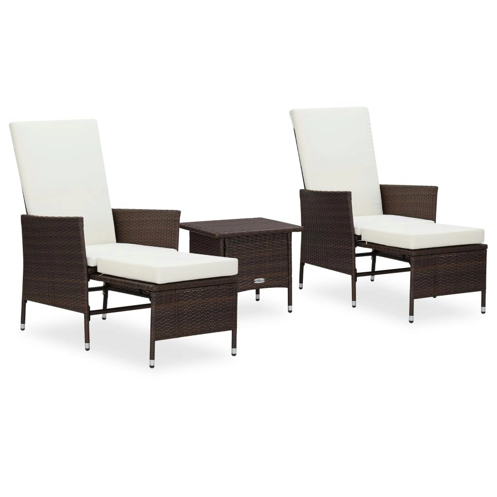 3 Piece Garden Lounge Set with Cushions Poly Rattan Brown 3059372