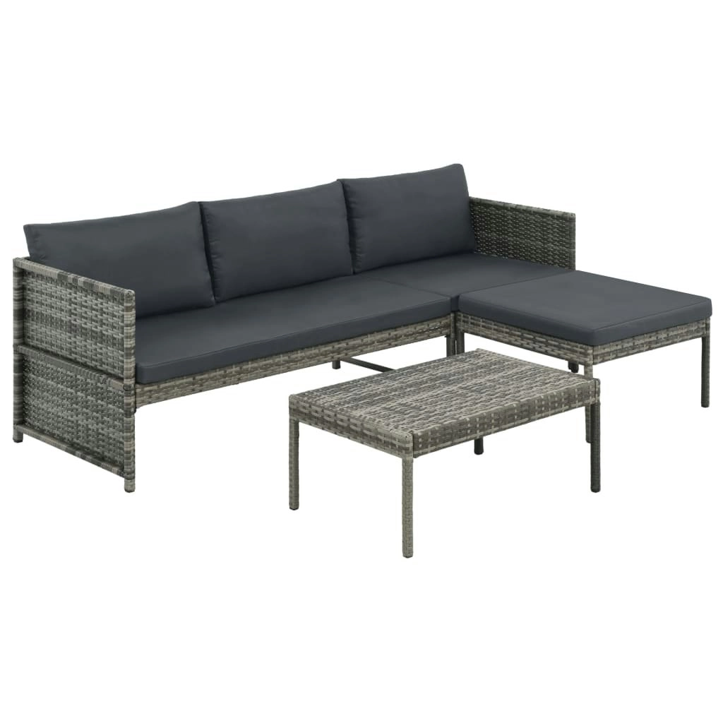 3 Piece Garden Lounge Set with Cushions Poly Rattan Grey 44480