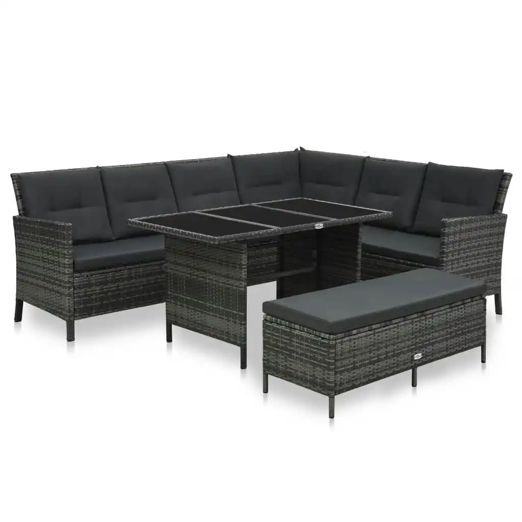 3 Piece Garden Lounge Set with Cushions Poly Rattan Grey 48155