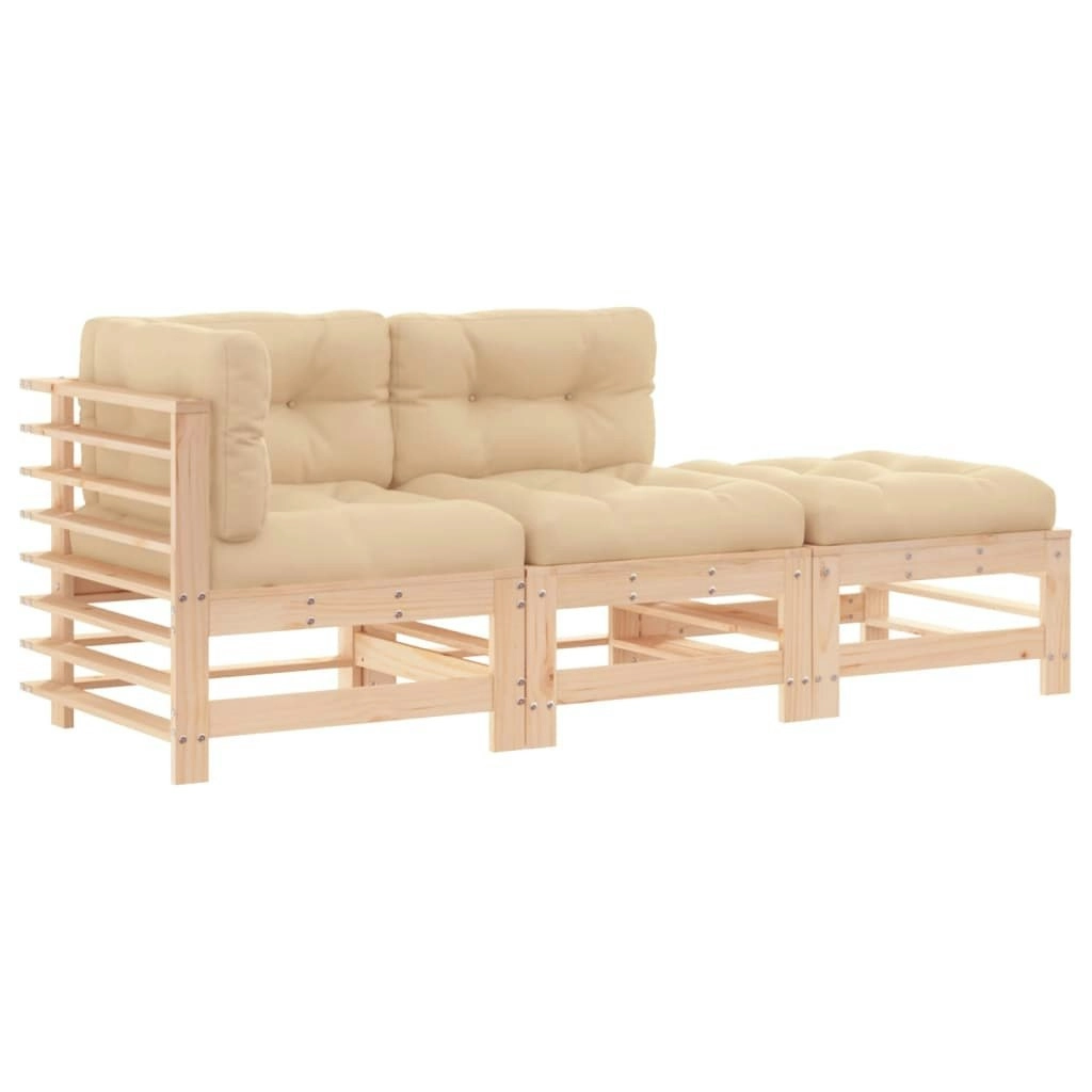 3 Piece Garden Lounge Set with Cushions Solid Wood 3186032