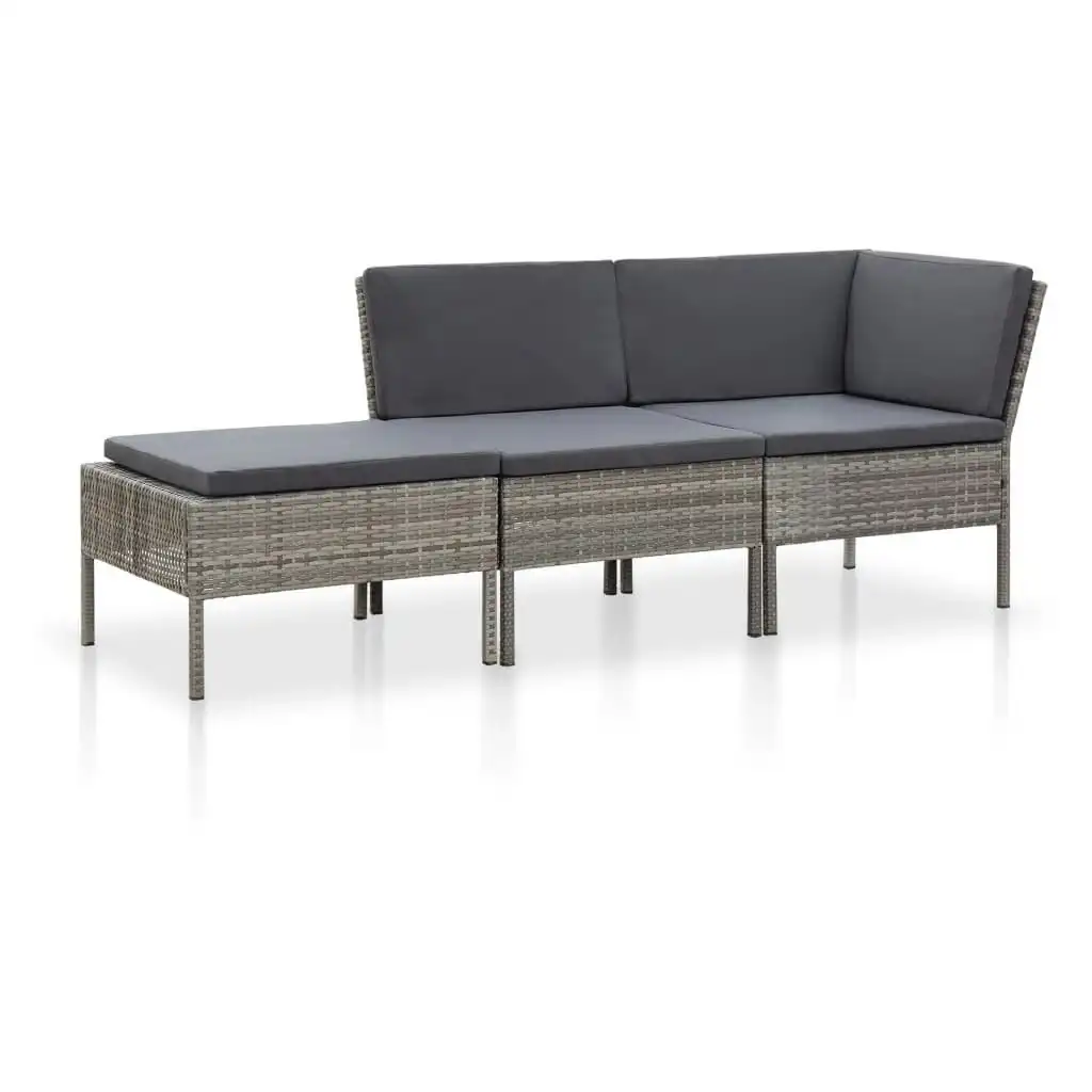 3 Piece Garden Lounge Set with Cushions Poly Rattan Grey 48962