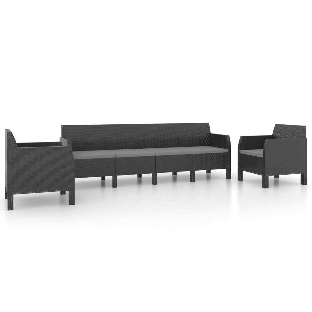 3 Piece Garden Lounge Set with Cushions PP Rattan Anthracite 3079675