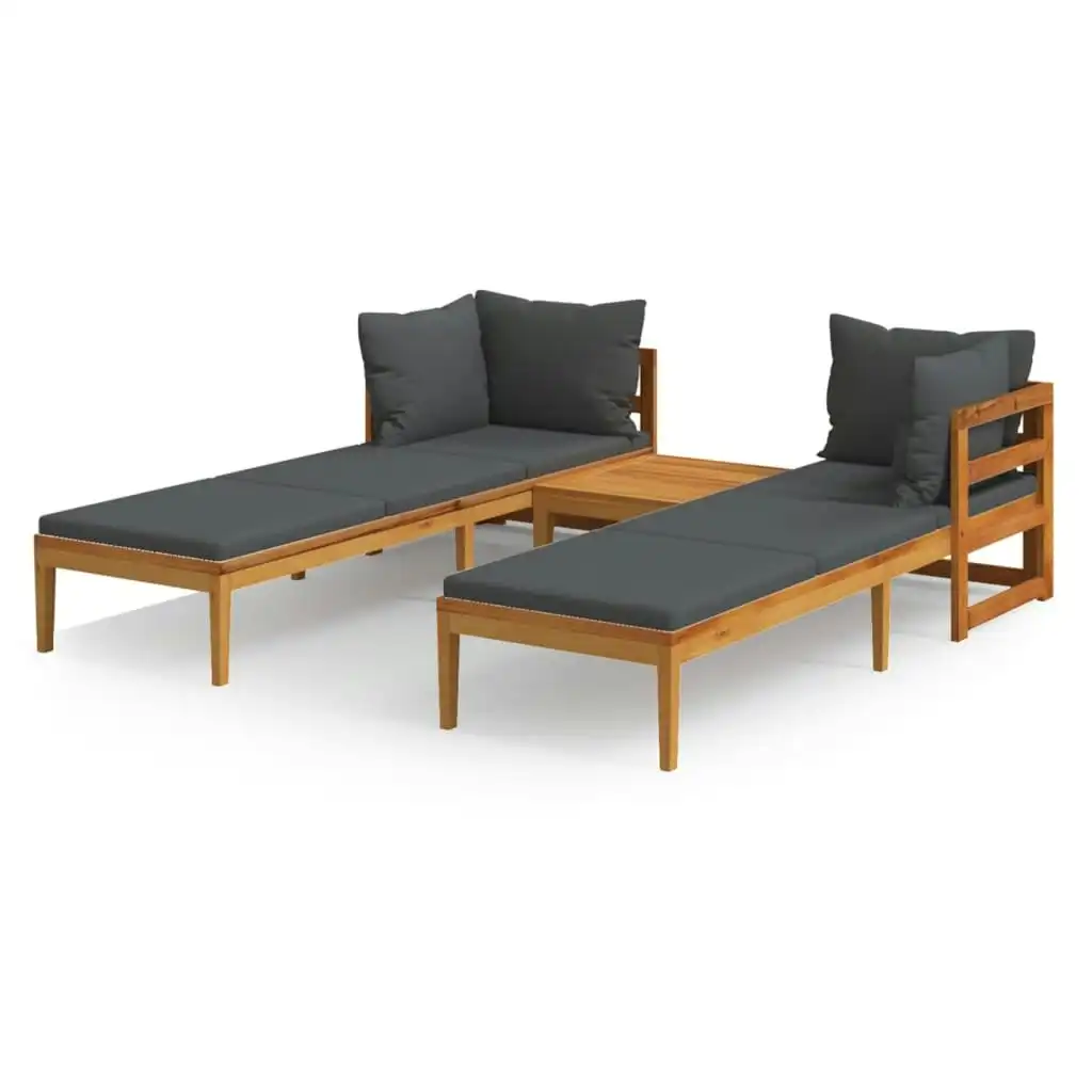 3 Piece Garden Lounge Set with Dark Grey Cushions Acacia Wood 3087271