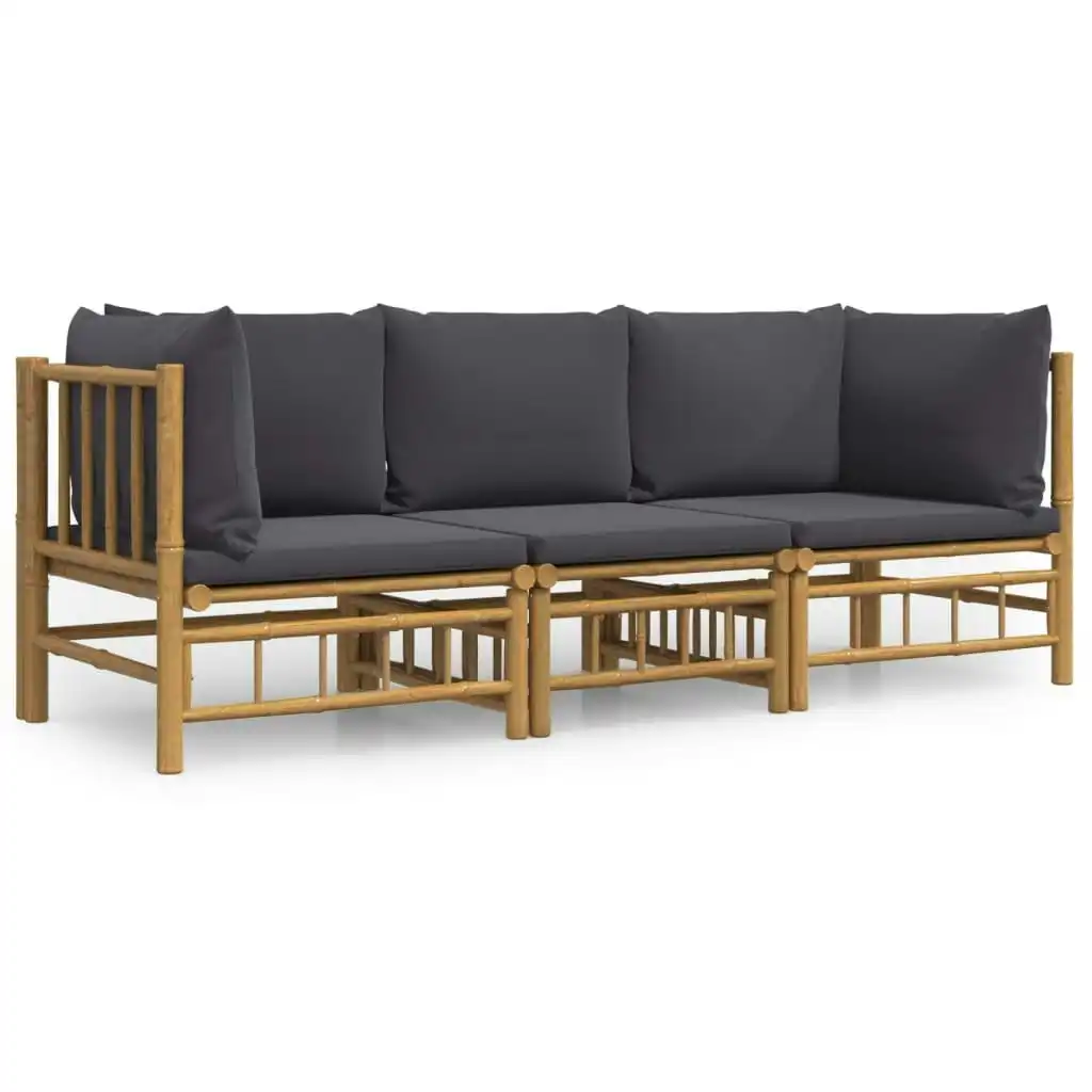 3 Piece Garden Lounge Set with Dark Grey Cushions  Bamboo 3155215