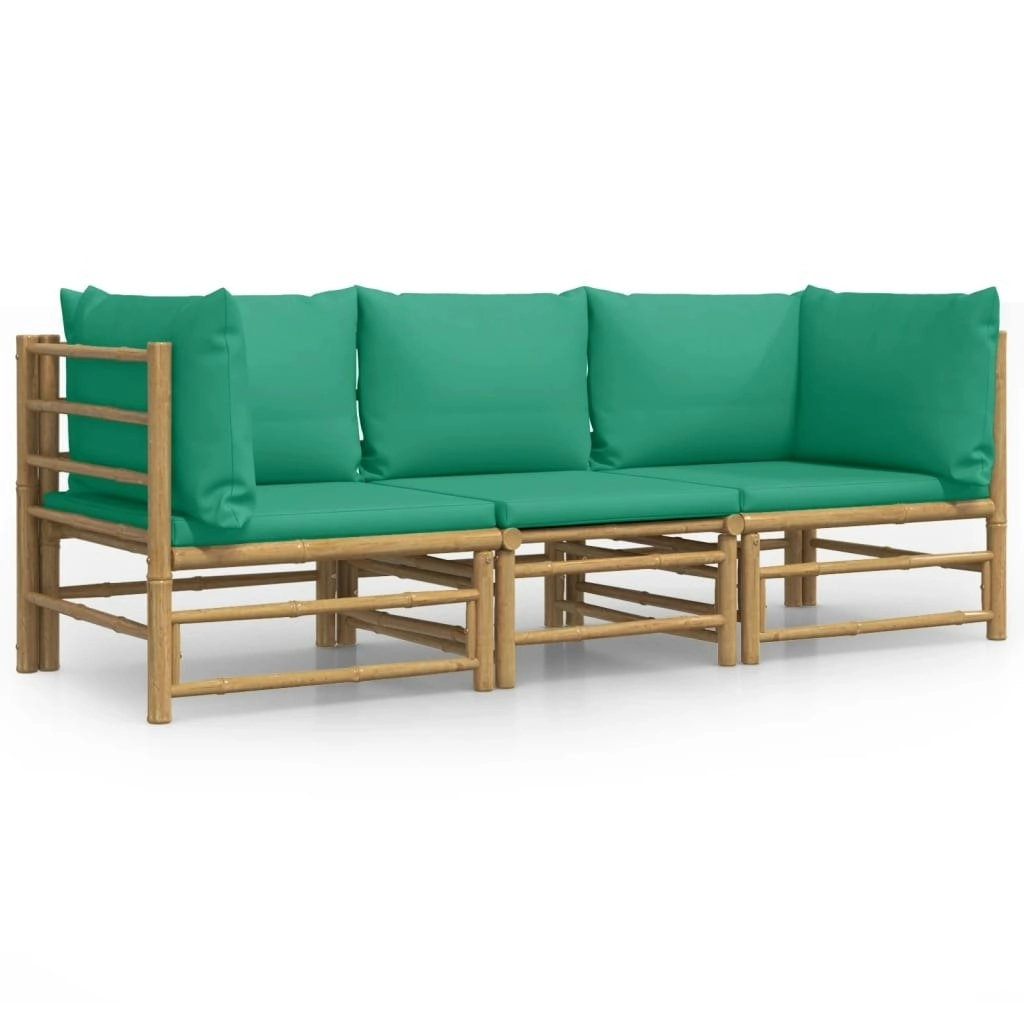 3 Piece Garden Lounge Set with Green Cushions  Bamboo 3155151