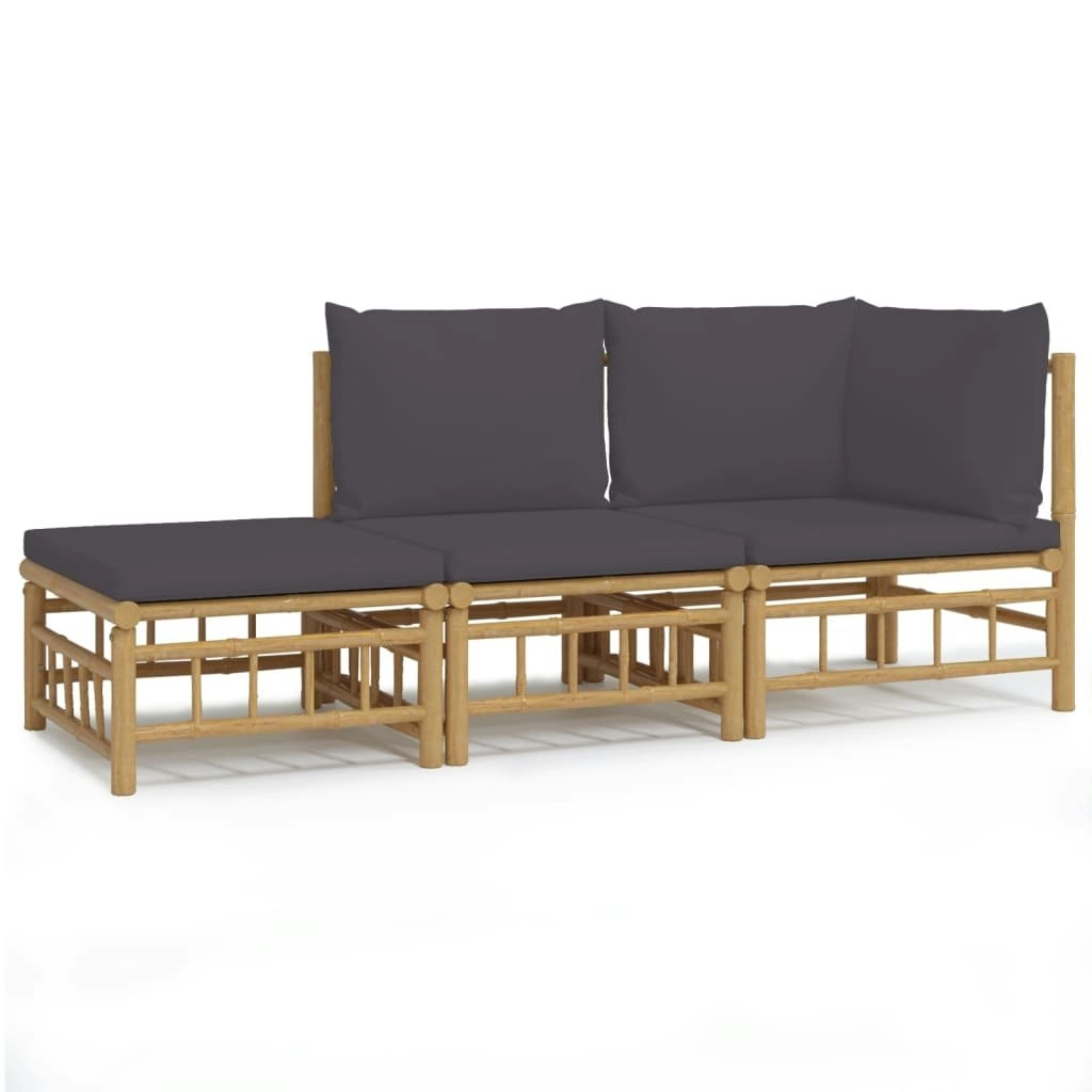 3 Piece Garden Lounge Set with Dark Grey Cushions  Bamboo 3155236