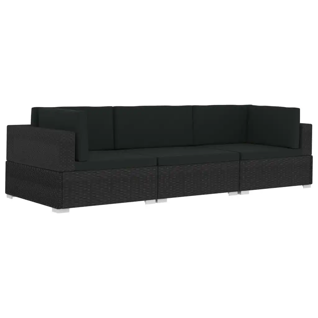 3 Piece Garden Sofa Set with Cushions Poly Rattan Black 47267